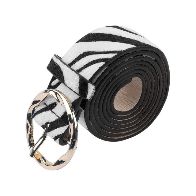 Cinturones de cintura de animales para mujeres INSPIRE CHIC, hebilla redonda de oro de cuero sintético de leopardo, vaca y serpiente para jeans, pantalones, vestidos 41.7x1.1" estampado de cebra