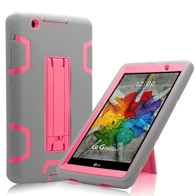 Mignova for LG G Pad III 3/Gpad X 8.0Case,Hybrid Shockproof Rugged Anti-Impact Drop Protection Cover Built with Kickstand Compatible with LG G Pad III 3 8.0/LG Gpad X 8.0 Tablet(Gray+Pink)