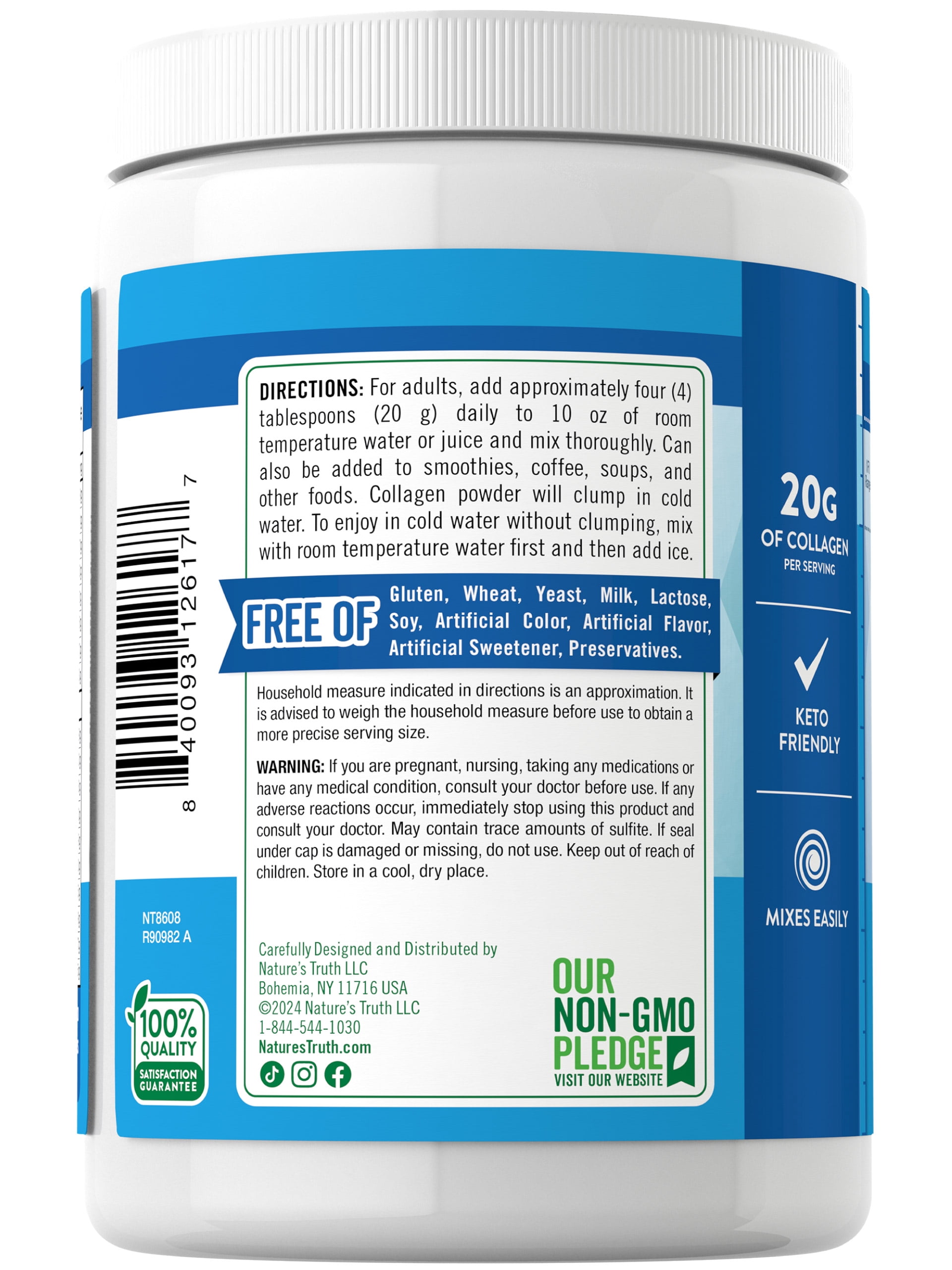 Collagen Peptides Powder | 10 oz | Grass Fed, Type 1 & 3 | Keto Friendly | Unflavored, Mixes Easily | by Nature's Truth