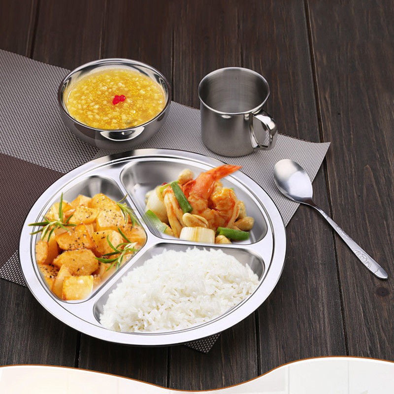 Stainless Steel Student Tray Divided Dinner Tray Lunch Container Food Plate 