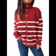 thumbnail image 1 of Suéteres de Larga con Bloques de Color para Mujer, Blusas A Rayas, Cárdigan de Punto con Botones y Abertura Frontal, Abrigos y Chaquetas. Rojo L, 1 of 10