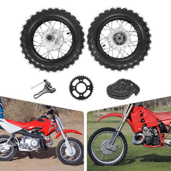 Set of 2 Knobby Tires 2.50-10 Front Rear Tire Rim Wheel 2.5-10 Drum Brake, Rear Wheel Rim Tire Assembly for Honda CRF50 XR50 BBR KLX Dirt Bikes