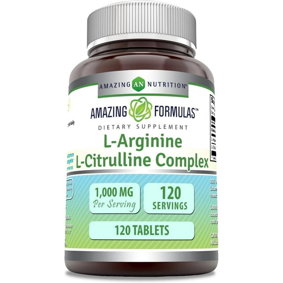 Amazing Formulas L-Arginine/L-Citrulline Complex 1000mg Per Serving 120 Tablets Supplement| Non-GMO | Gluten Free