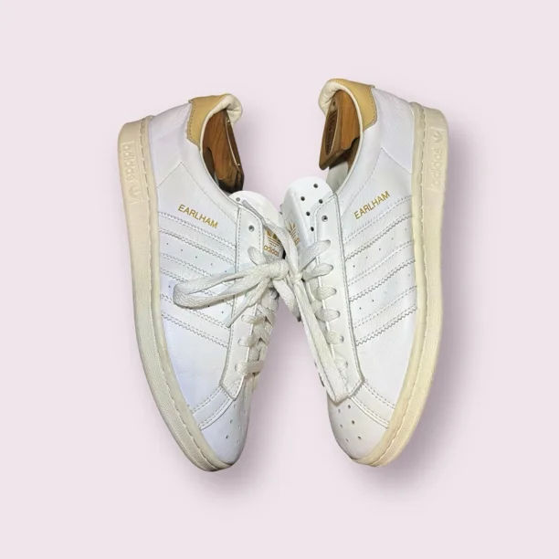 Mens Size 7.5 White Gold Adi - das Originals Earlham Casual Leather Sneakers H01806