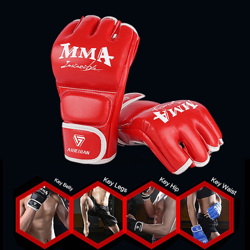 BLEEUS Half Finger Boxing Gloves Wearable Pu Breathable Sports Equipment Fitness Supplies (Red L)