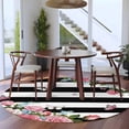 thumbnail image 3 of Large Round Rug 8Ft Washable Non-Slip, Pink Flowers Circle Area Rugs for Living Room Bedroom, Spring Floral Butterflies Black White Striped Farmhouse Indoor Floor Mats Carpet Runner for Home Decor, 3 of 8