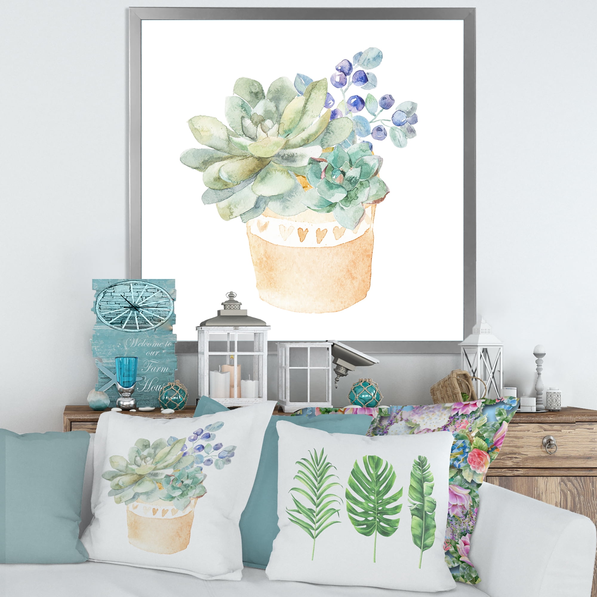 Designart 'Succulent Flower In Terracotta Clypot II' Traditional Framed Art Print