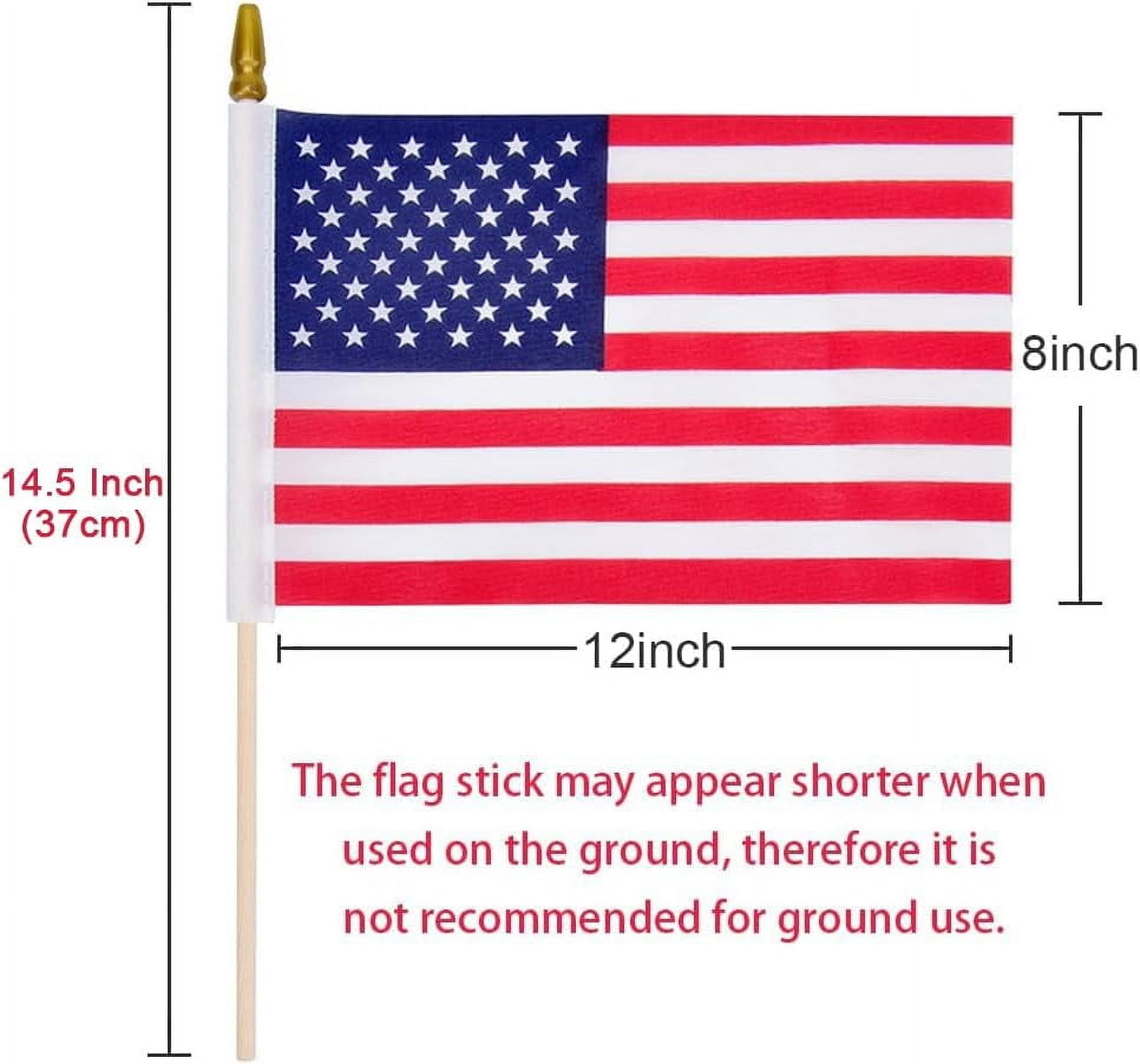 24 Pcs 8x12 Inch American Flags on Stick, USA Wood Stick Flags with Kid-Safe Spear Top, American Flags for Outside, Memorial Day Decorations, 4th of July Decorations