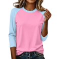 thumbnail image 6 of Womens Tops 3/4 Sleeve Shirts Round Neck Loose Casual Tshirts | Color Block Summer Tees,2XL, 6 of 7