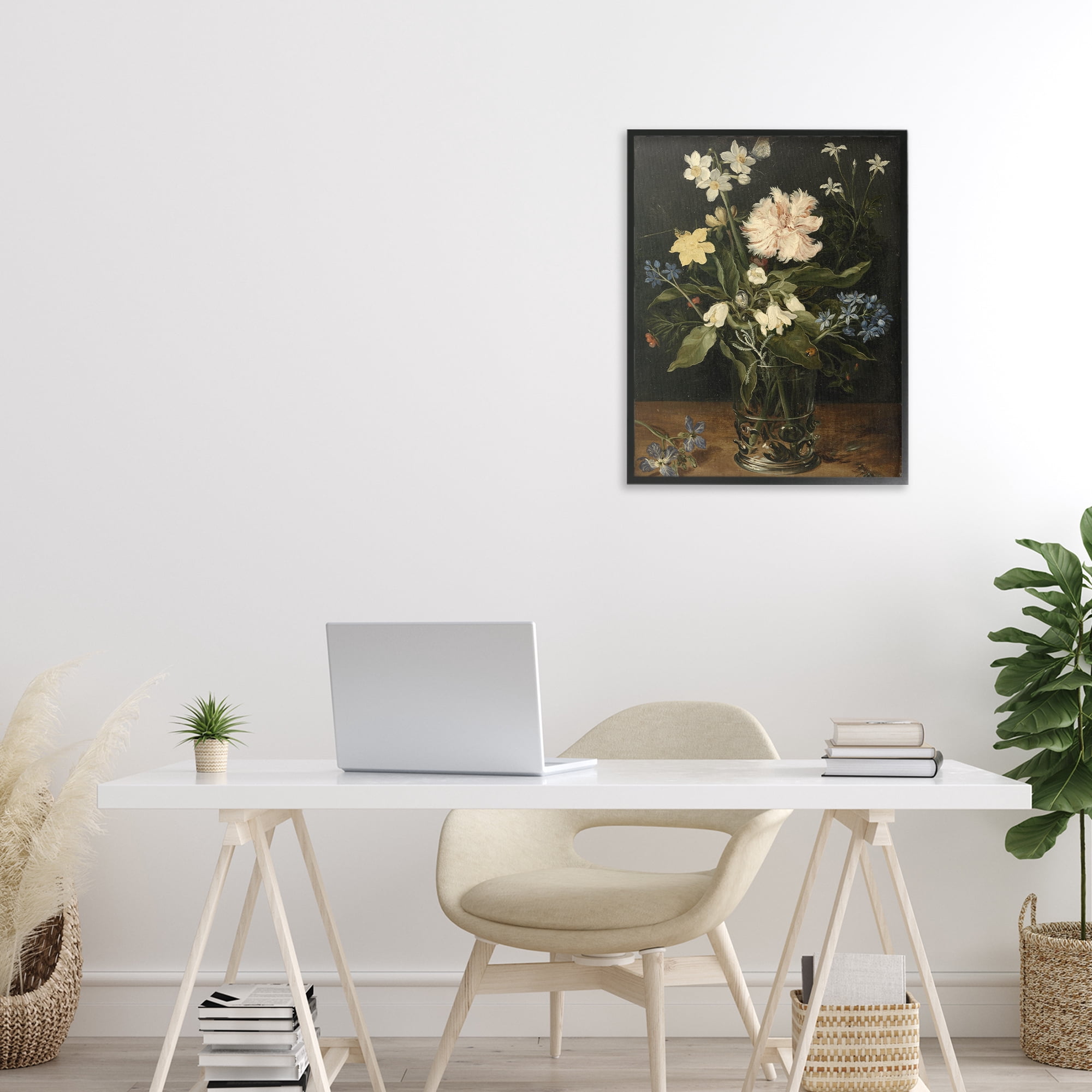 Stupell Industries Chrysanthemum & Flowers in Vase Black Framed Giclee Art, design by Vintage Hustle