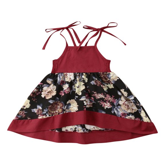 MesaSe Vintage Bambin Bébé Filles Sangle Robe Partie Tull Princesse Floral Robe de Soleil Rouge 1-2 Ans