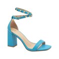 thumbnail image 1 of Sandalias de tacón grueso y alto con diseño de cinta cruzada al tobillo con estoperoles para mujer, 1 of 5