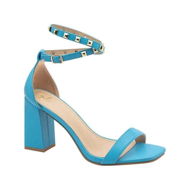 Sandalias de tacón grueso y alto con diseño de cinta cruzada al tobillo con estoperoles para mujer