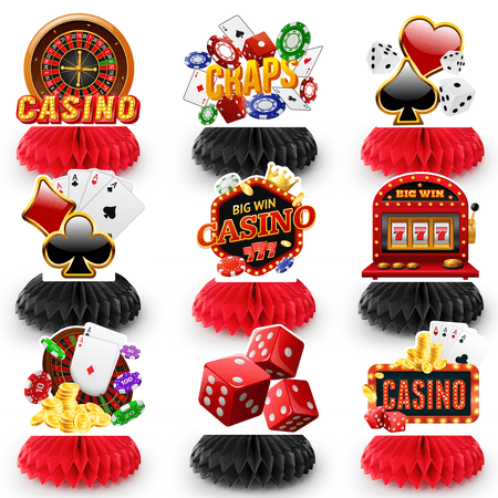 Casino Honeycomb Centerpieces, 9 Pcs Casino Theme Honeycomb Centerpieces & Casino Centerpiece Table Decorations for Casino Party Decorations & Las Vegas Party Decorations