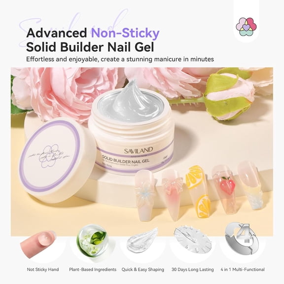 JUNCHI-Advanced Solid Builder Nail Gels: Non-Stick 3D Nail Gel Clear Scluplting Gel for Nails Art 30 Days Long-Lasting 4-in-1 Function Extension Carving No Damaging DIY Salon 15g