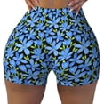 thumbnail image 2 of Fuzoiu Blue Flowers Print Women's Workout Shorts,Workout Biker Shorts Women,Exercise Fitness Shorts,Scrunch Short, Athletic Shorts for Gym Yoga Running Sport Active-Small, 2 of 8