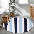 thumbnail image 4 of Navy Blue Aqua Striped Large Area Rugs for Bedroom Living Room, Soft Non Slip Carpet Bedside Rug, Farmhouse Stripe Art Round Floor Cover Kitchen Accent Rug 3.3' for Dining Room/Office, 4 of 9