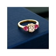 thumbnail image 3 of Gem Stone King 1.86 Ct Oval Peach Morganite Red Created Ruby 18K Yellow Gold Plated Silver Ring, 3 of 4