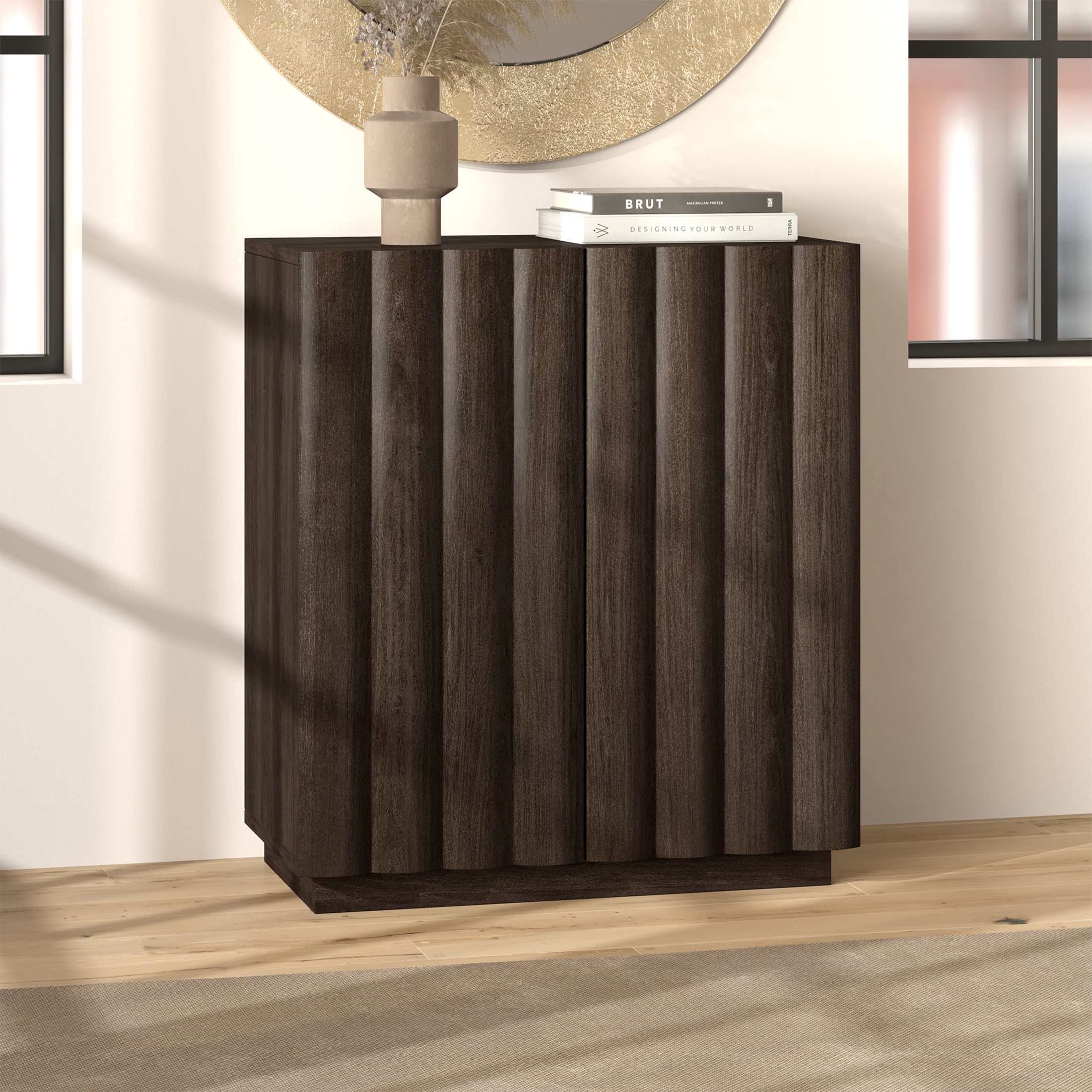 Evelyn&Zoe Modern/Contemporary 28" Wide Brown Oak Accent Cabinet