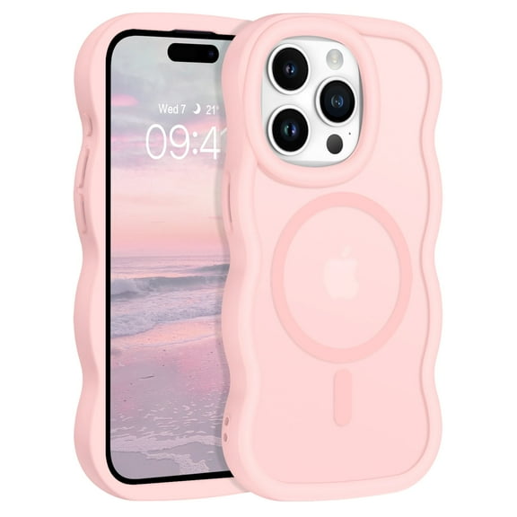 TELASO for iPhone 15 Pro Max Case Pink Compatible with Mag-Safe 6.7" Wavy Frame Hard Silicone Translucent Matte Tpu Shockproof Case for iPhone 15 Pro Max Pink