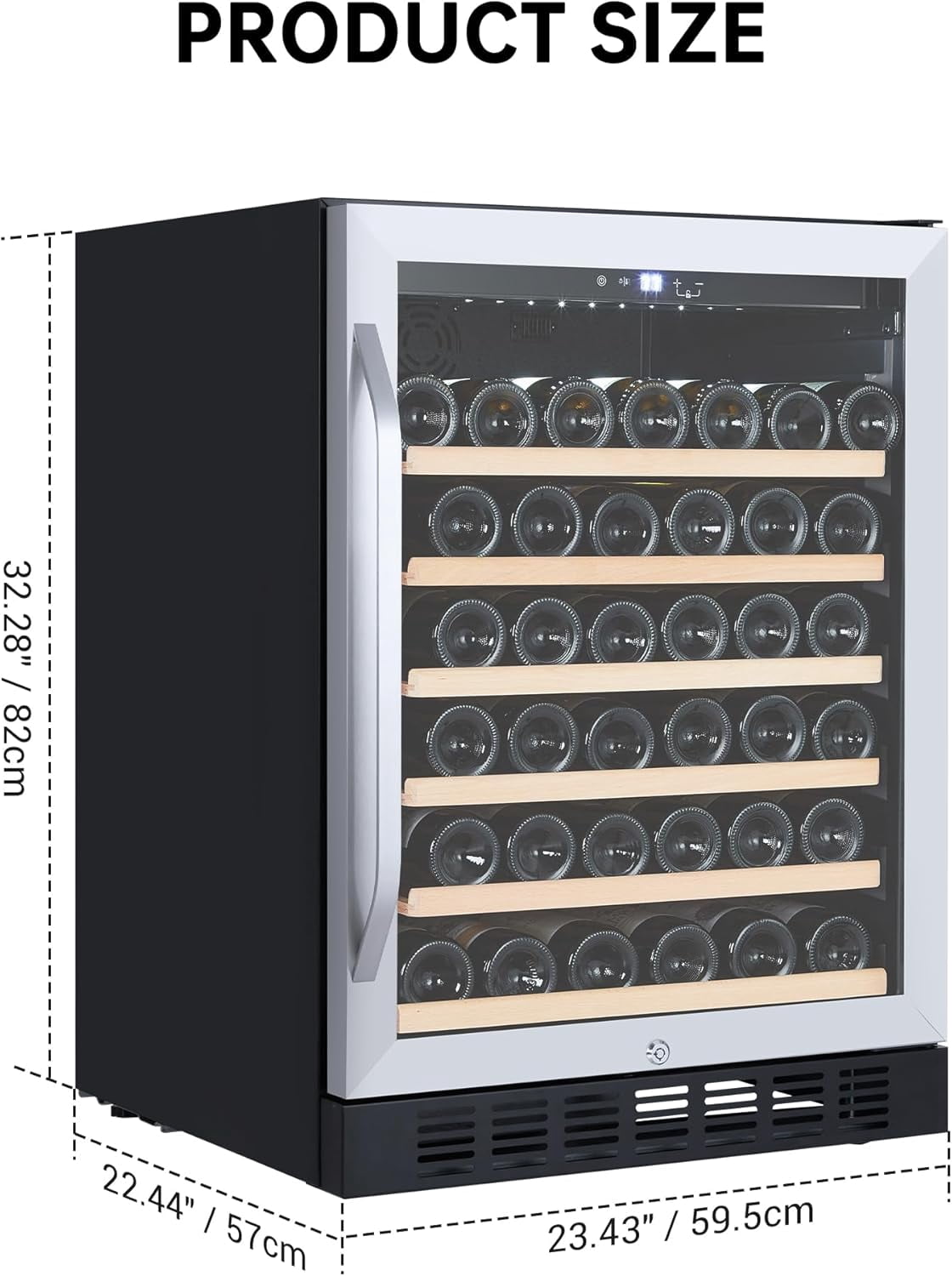 Homhougo Wine Cooler Refrigerator with LED Display - 24 Inch Under Counter Wine Fridge Cabinet, Beverage Cooler with Quiet Compressor & Smart Temperature Control - 46 Bottle Capacity, Black