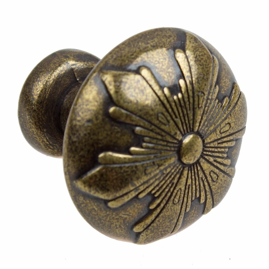 GlideRite 1-1/8 in. Round Snowflake Cabinet Knob, Antique Brass, Pack of 10