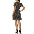 thumbnail image 3 of Vestido de gasa floral con volantes y cuello en V para mujer INSPIRE CHIC, con mangas acampanadas, por encima de la rodilla, negro, 3 of 7