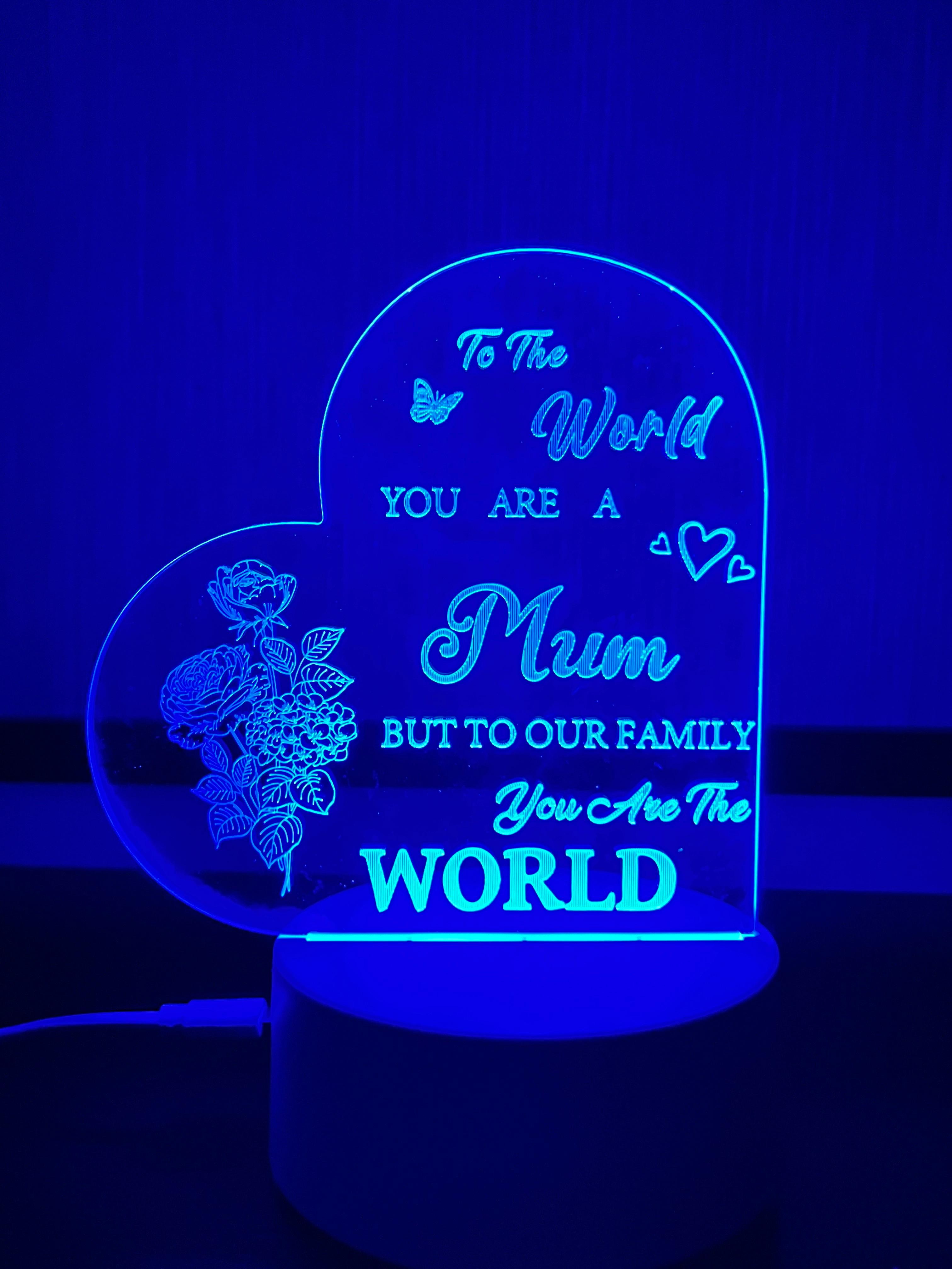LED Night Light for Mom,  "Mum You Are the World" Night Light Lamp