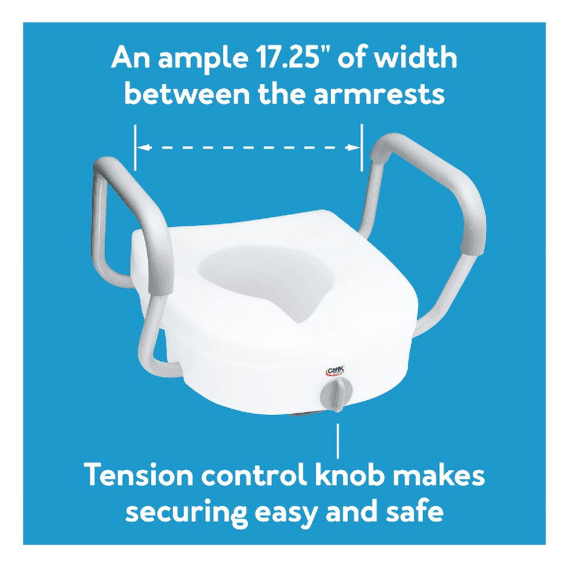Carex EZ Lock Raised Toilet Seat with Handles, Adjustable Removable Arms, Adds 5", 300 lb Capacity