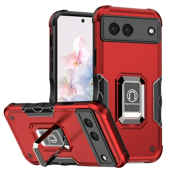 Military Grade Shockproof Hybrid Armor Case with Ring Grip for Google Pixel 7 - Red