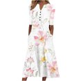 thumbnail image 3 of Elvqul Womens Dresses V-Neck Maxi Pink Summer Short Sleeve Vacation Graphic Vacation Dresses, 3 of 5