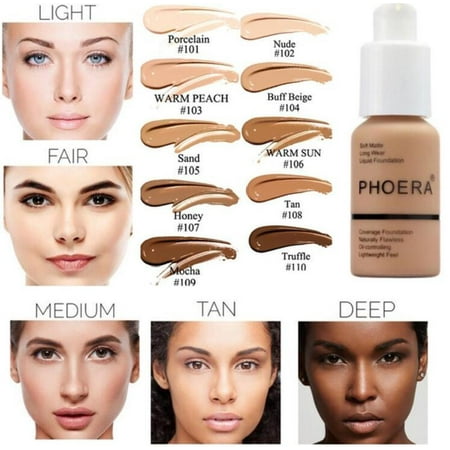 PHOERA Liquid Foundation Professional Makeup Full Coverage Fast Base Brighten long-lasting (Best Coverage Cushion Foundation)