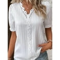 thumbnail image 2 of Women'S Elegant Lace V Neck Short Sleeve Solid Tops Shirt Blouse White M, 2 of 6