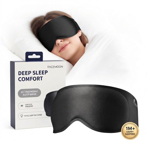 FACEMOON Weighted Sleep Mask 100% Blackout 3D Contoured for Men and Women Restful Sleep Experience Soft Memory Foam Zero Pressure Sleep Comfort Black