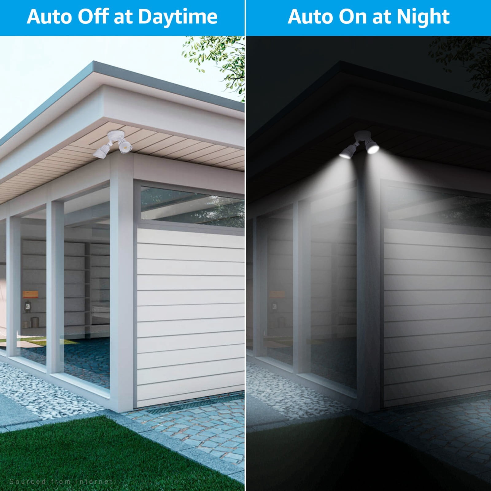 4 Pack 3CCT LED Security Lights Dusk to Dawn, 3000K/4000K/5000K Selectable, Photocell Flood Light Outdoor 2-Head Adjustable, 25W(200W Equiv.), Aluminum, White
