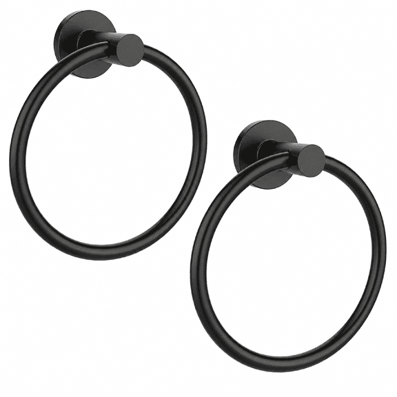 Towel Ring 2 pack Sus304 Stainless Steel Matte Black Modern 180 Swivel Wall Mount Bathroom Kitchen
