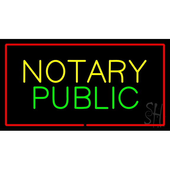 Yellow Notary Public Animated LED Neon Sign 20 x 37 - inches, Black Square Cut Acrylic Backing, with Dimmer - Bright and Premium built indoor LED Neon Sign for Defence Force.