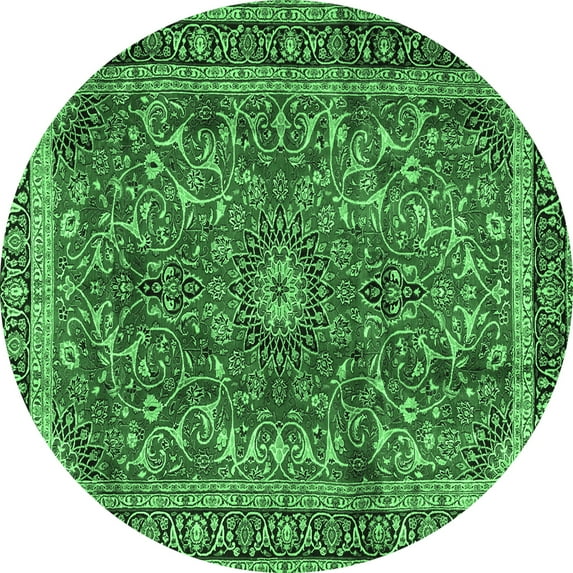 Ahgly Company Indoor Round Persian Emerald Green Traditional Area Rugs, 7' Round