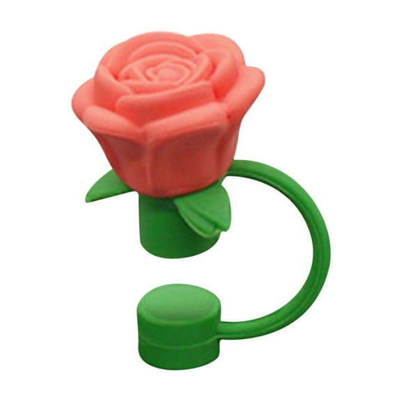 PEIBang Valentine's Day Straw Toppers for Cup,Cute Straw Cover Cap Straws Accessories,Silicone Rose Flower for Women Gift