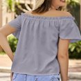 thumbnail image 4 of Sudaderas con capucha para mujer,Blusa con hombros descubiertos, manga corta, plisada, tejido de poliéster suave, camisa informal de verano para mujer, sopatenor, 4 of 8