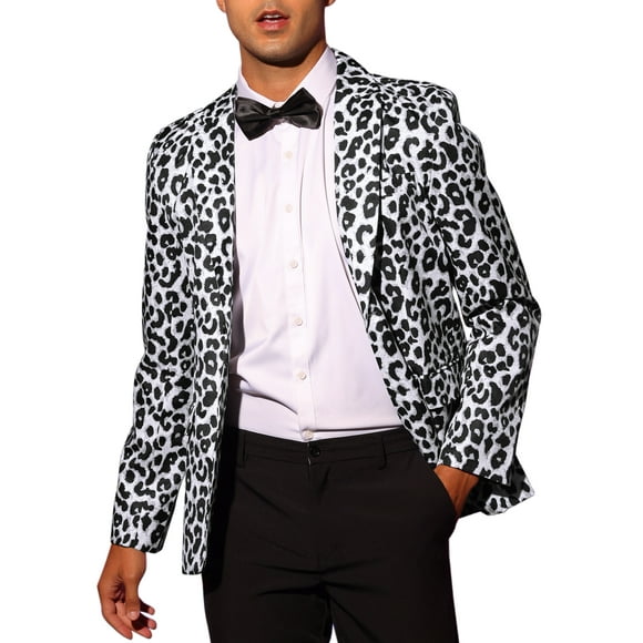 BLAZER DE FIESTA PARA HOMBRES INSPIRADO CHIC, ESTAMPADO DE ANIMALES, CON SOLAPA EN V, CHAQUETA LIGERA TAMAÑO 2XL EN BLANCO Y NEGRO
