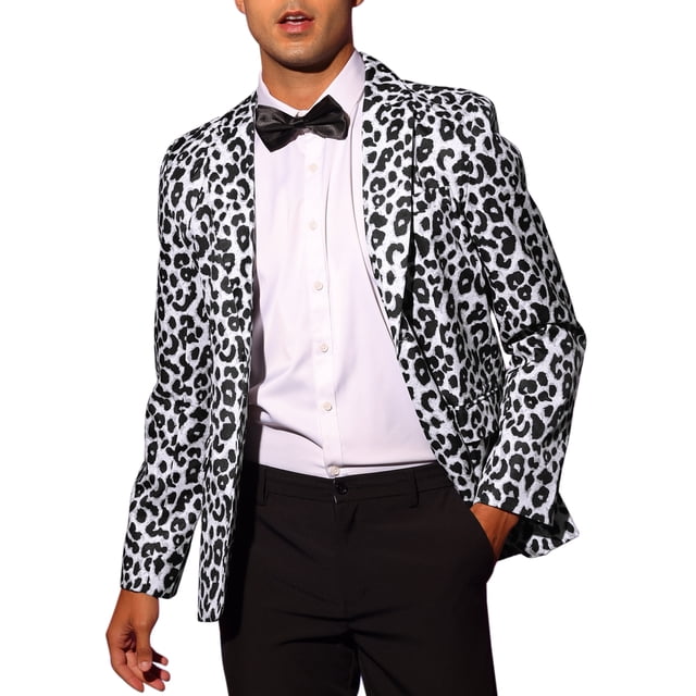 BLAZER DE FIESTA PARA HOMBRE INSPIRADOR CON ESTAMPADO DE ANIMALES, CHAQUETA LIGERA CON SOLAPA DE PICO, NEGRO Y BLANCO