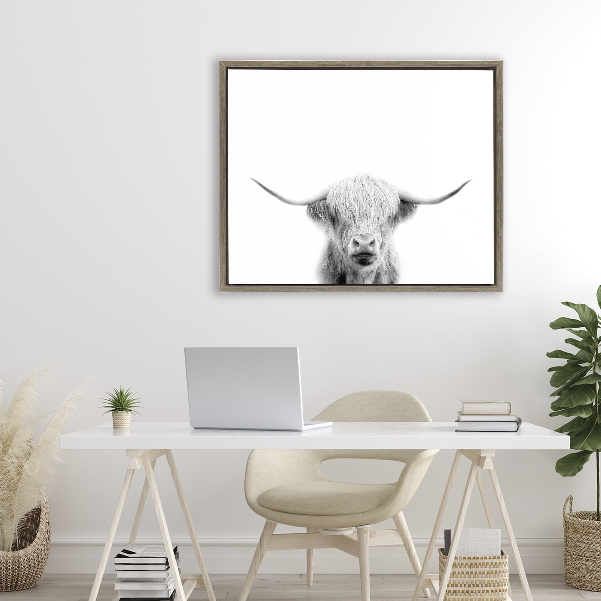 Stupell Industries Scottish Cow Portrait Brown Framed Floater Canvas Wall Art, design by Leah Straatsma