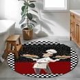 thumbnail image 4 of Abstract Round Living Room Rugs 3.3 ft, Cartoon Style Chef Bread White Black Checkered Border Washable Area Rug with Non-Slip Sturdy Edge Binding Round Front Door Mat Floor Carpet for Entryway, 4 of 9