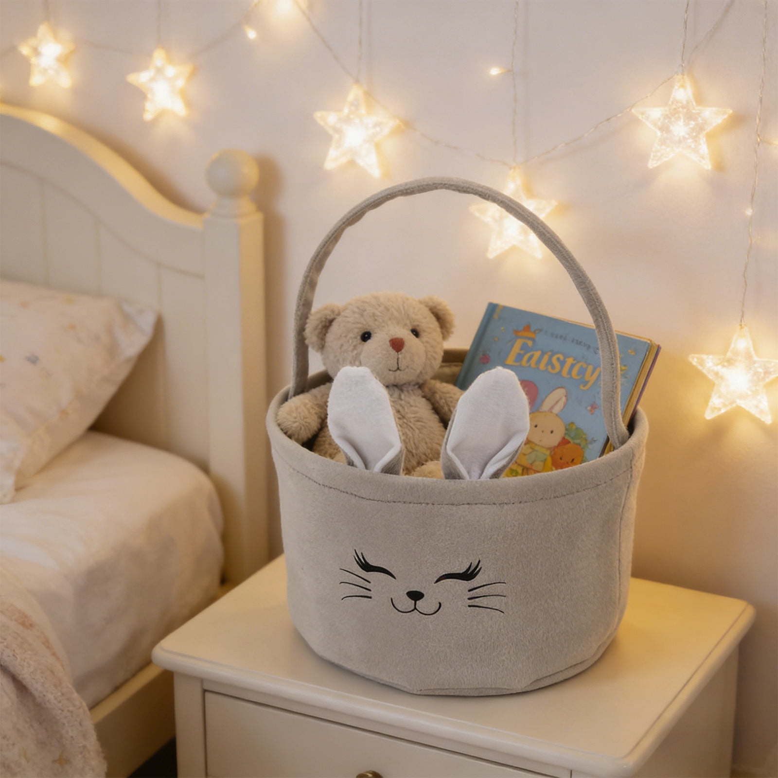 REZUOFI 3 Pcs Easter Basket with Bunny Ears Foldable Tote Bag for Egg Hunt Party Gifts Storage and Decorations Personalized Canvas Carryall