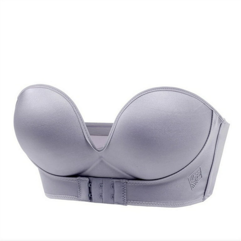 Greyghost Women Padded Bra Gather Strapless Bra Sexy Lingerie Invisible  Brassiere With Adjustable Shoudler Front Closure Bras 