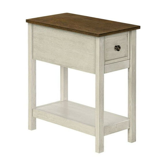 Accent Table - Side Table - 2 Tier - Narrow - Bedroom - Wood - Antique White