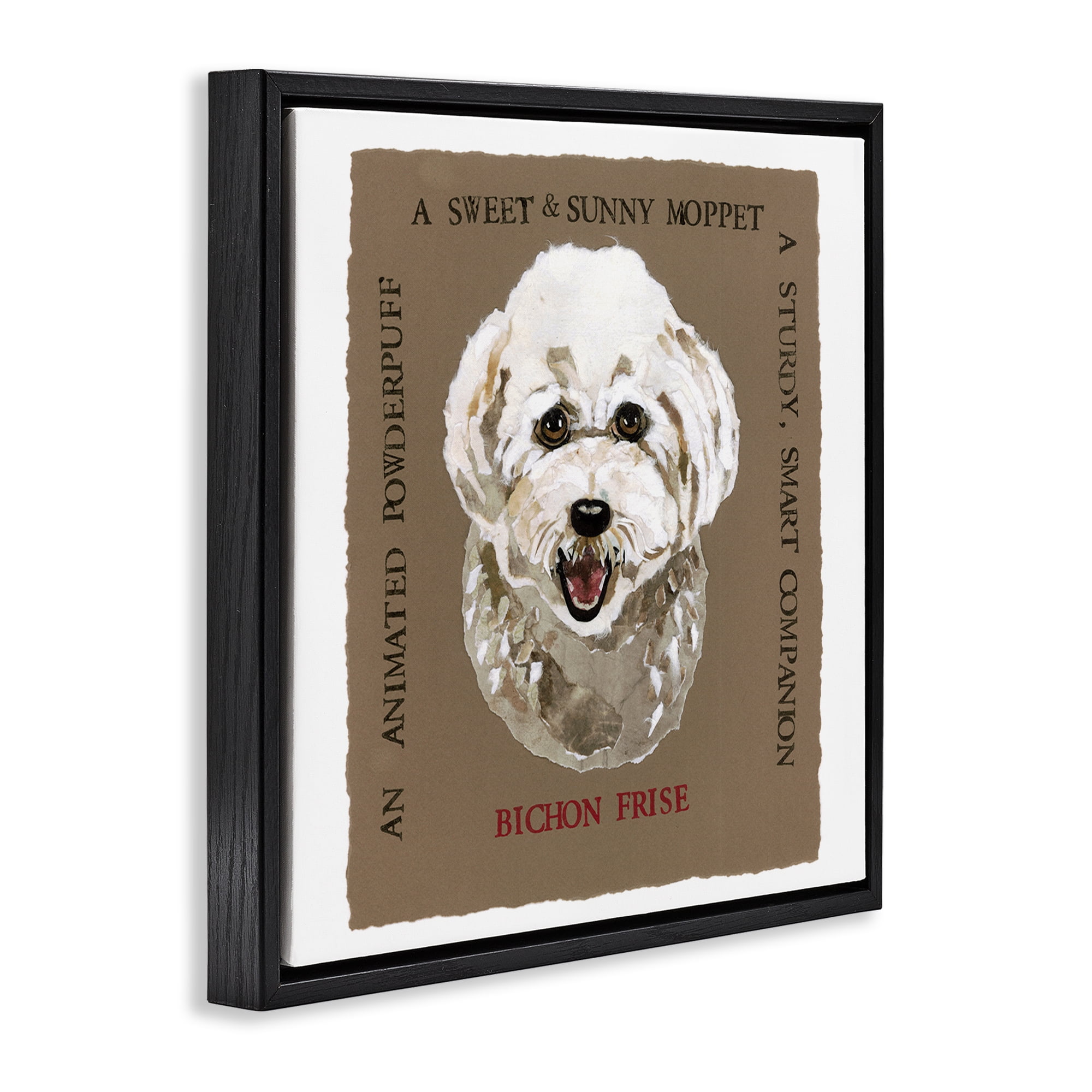 Stupell Industries Fun Bichon Frise Phrases Animals Painting Black Floater Framed Canvas Art Print Wall Art, 25 x 25