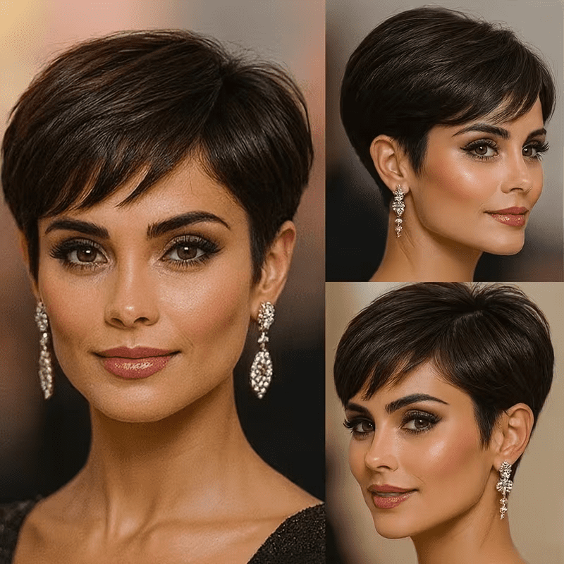 Short Fairy Style Wigs for Women, 150% Density Brazilian Virgin Human Hair, Machine-Made Rose Net Cap, Glueless, Wear And Go,Quick Style Change, Perfect for Fashion Lovers