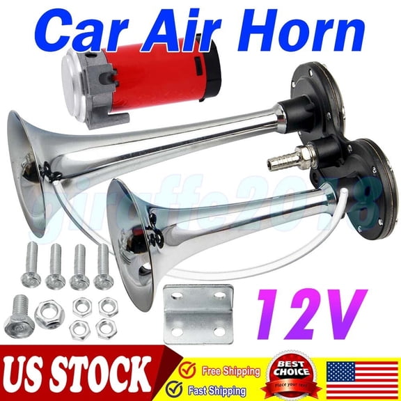 1000DB Ultra Loud Dual Trumpet Air Horn Compressor 12V for Car Truck Train Boat